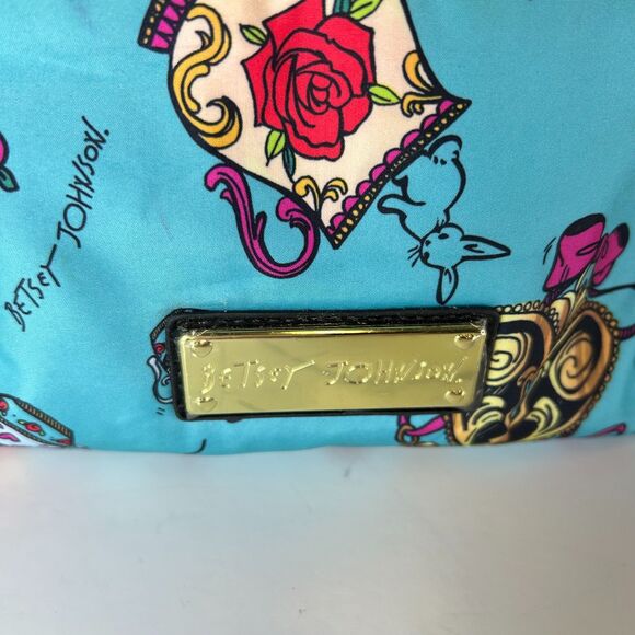 Betsey Johnson Turquoise Blue Multicolored Tea Time Print Insulated Satchel Bag - Picture 2 of 15